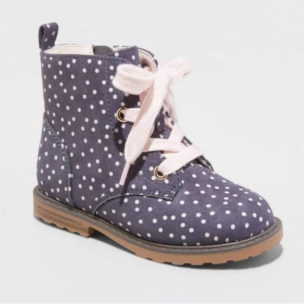 JCPenney Kids Boots with Navy and Pink Polka Dots